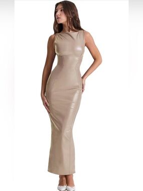 NWOT Sleek Faux-Leather Bodycon Maxi Dress